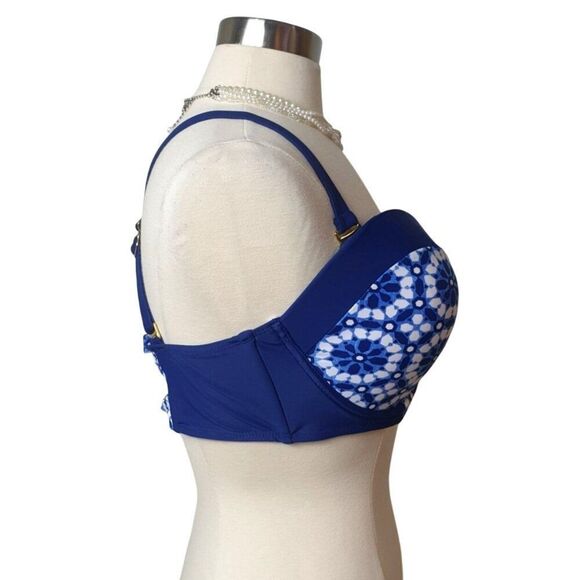 Adore Me Womens 2X Bikini Top Blue Mosaic Print Molded Cups Underlined Straps - Picture 4 of 5